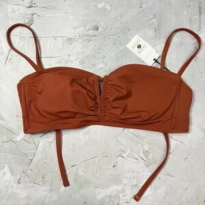 NEW Shade & Shore Bandeau Bikini Top 34DD Rust Orange Removable Pads TARGET NWT